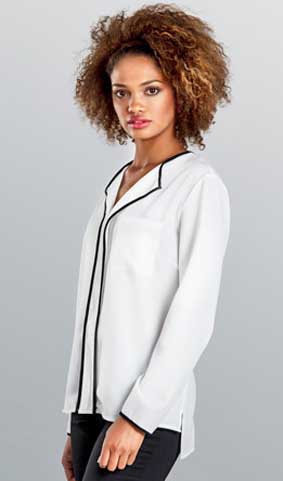 Bluse langarm mit Kontrastpaspel offwhite / schwarz