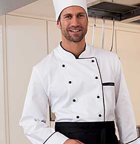 Herren Kochjacke langarm weiß mit Kontrastpaspel