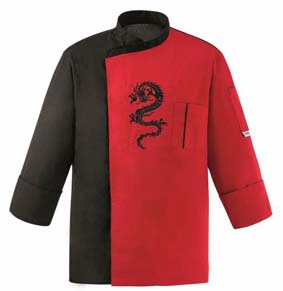 Asia Kochjacke Japan Stil Dragon schwarz/rot