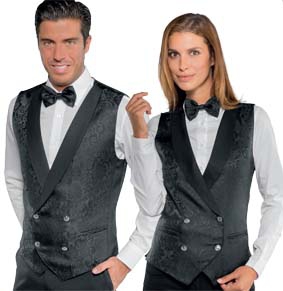 Unisex Doppelreiher Weste Damast Schwarz   03334