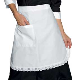 Servierschürze weiß mit Spitze 1 Tasche
