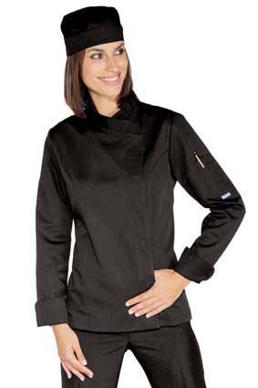 Damen Kochjacke langarm verd. Knopfleiste schwarz    057701