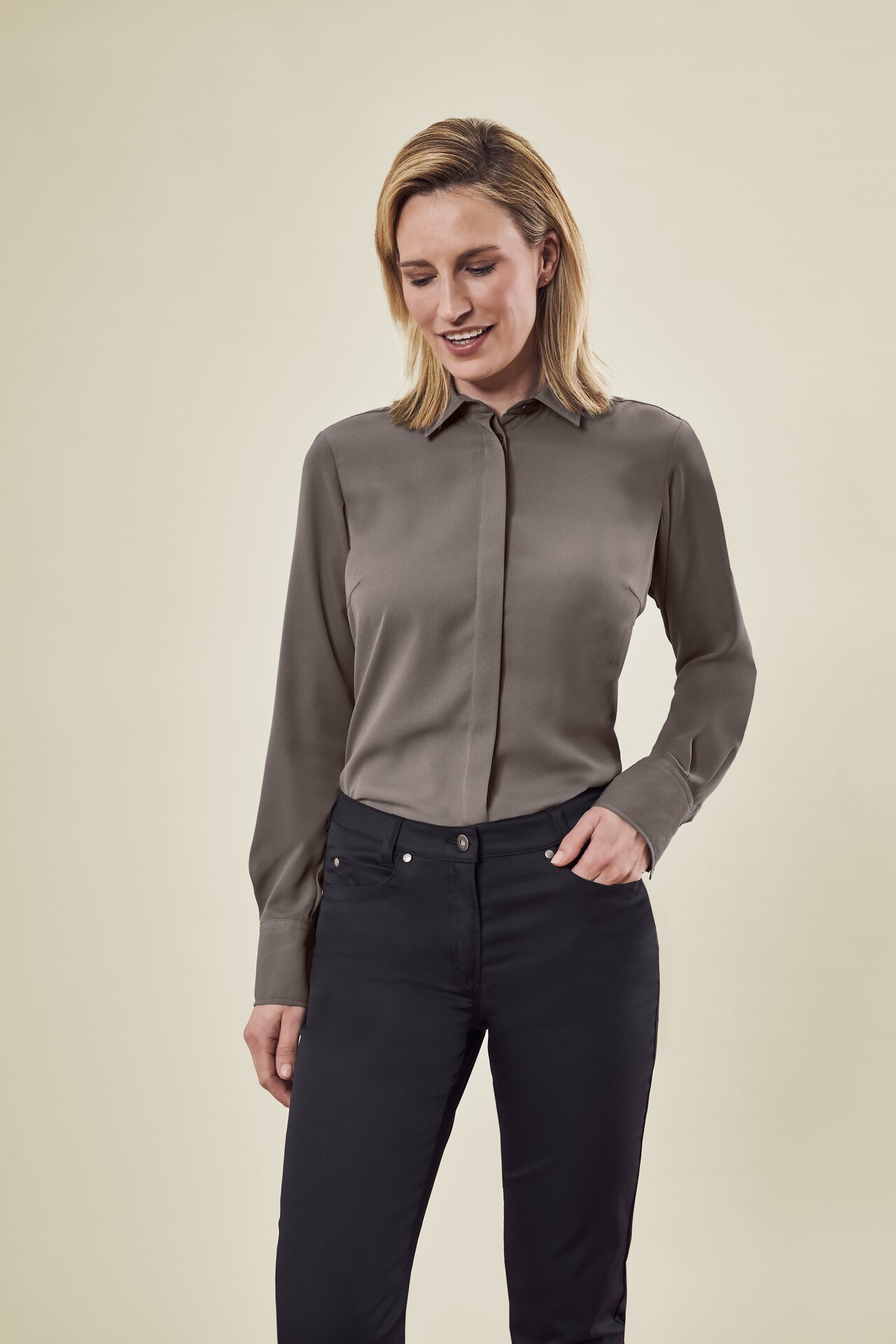 GRE Chiffon Bluse mit breiter Manschette langarm