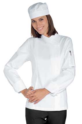 Damen Kochjacke langarm verd. Knopfleiste weiß     057700