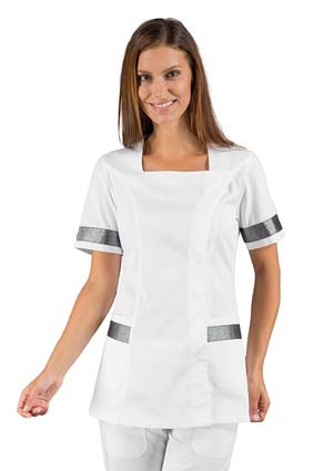 Damen Kasack ABERDEEN weiß/Lurex silber 1/4 Arm 65/35   005342