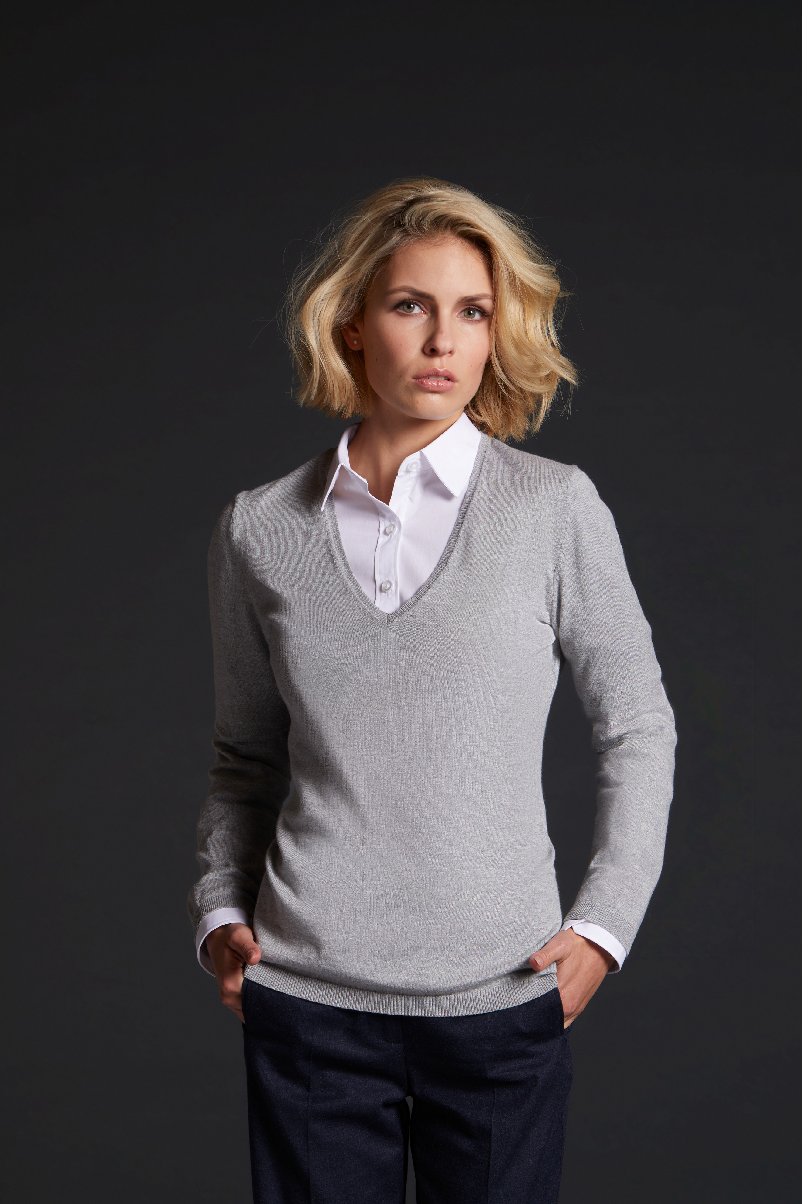 Damen V-Neck Pullover mit Seide/Kaschmir