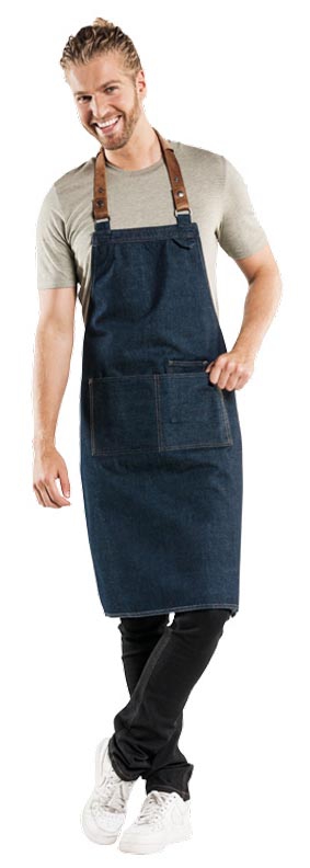 Latzschürze FORENE BLUE DENIM mit Lederhalsband L90 x B70 cm