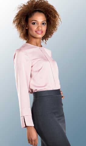 Bluse langarm Rundhalsausschnitt mit Frontfalte