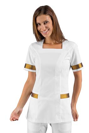 Damen Kasack ABERDEEN weiß/Lurex gold PES Bohème Stretch