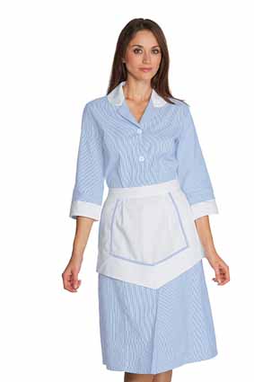 Hausmädchen-Kleid LIPARI 3/4 Arm bleu/weiß    007362