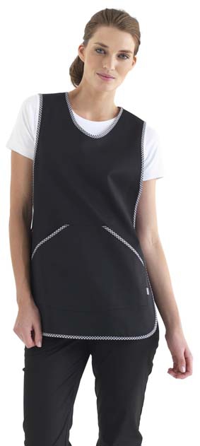 Überwurfschürze schwarz mit Karopaspel schwarz/weiß