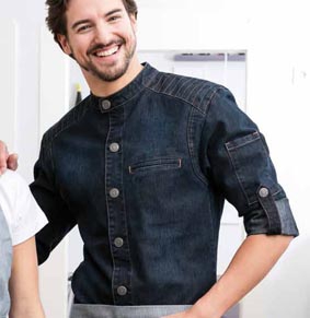 Kochjacke Bikerstyle mit Druckknöpfe 65% PES 35% BW