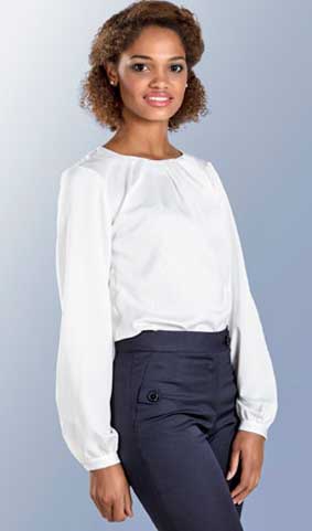 Bluse langarm Rundhalsausschnitt mit Falten