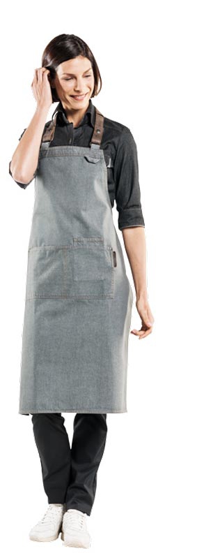 Latzschürze FORENE GREY DENIM mit Lederhalsband L90 x B70 cm