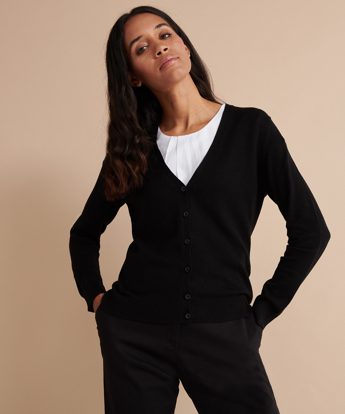 Damen Round-Neck Cardigan im Feinstrick HB726