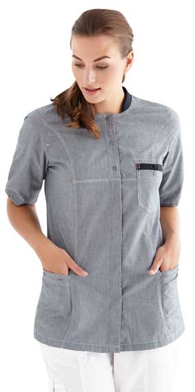Damen Kasack kurzarm chambray grau