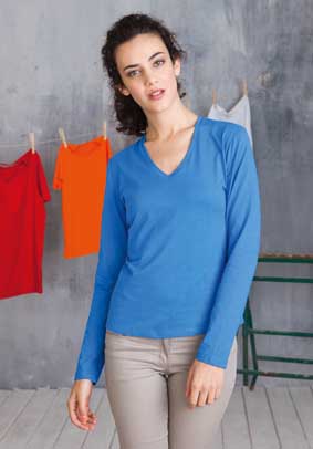 Damen T-Shirt langarm V-Ausschnitt