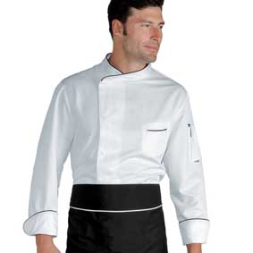 Herren Kochjacke BILBAO Microfaser langarm weiß/schwarz
