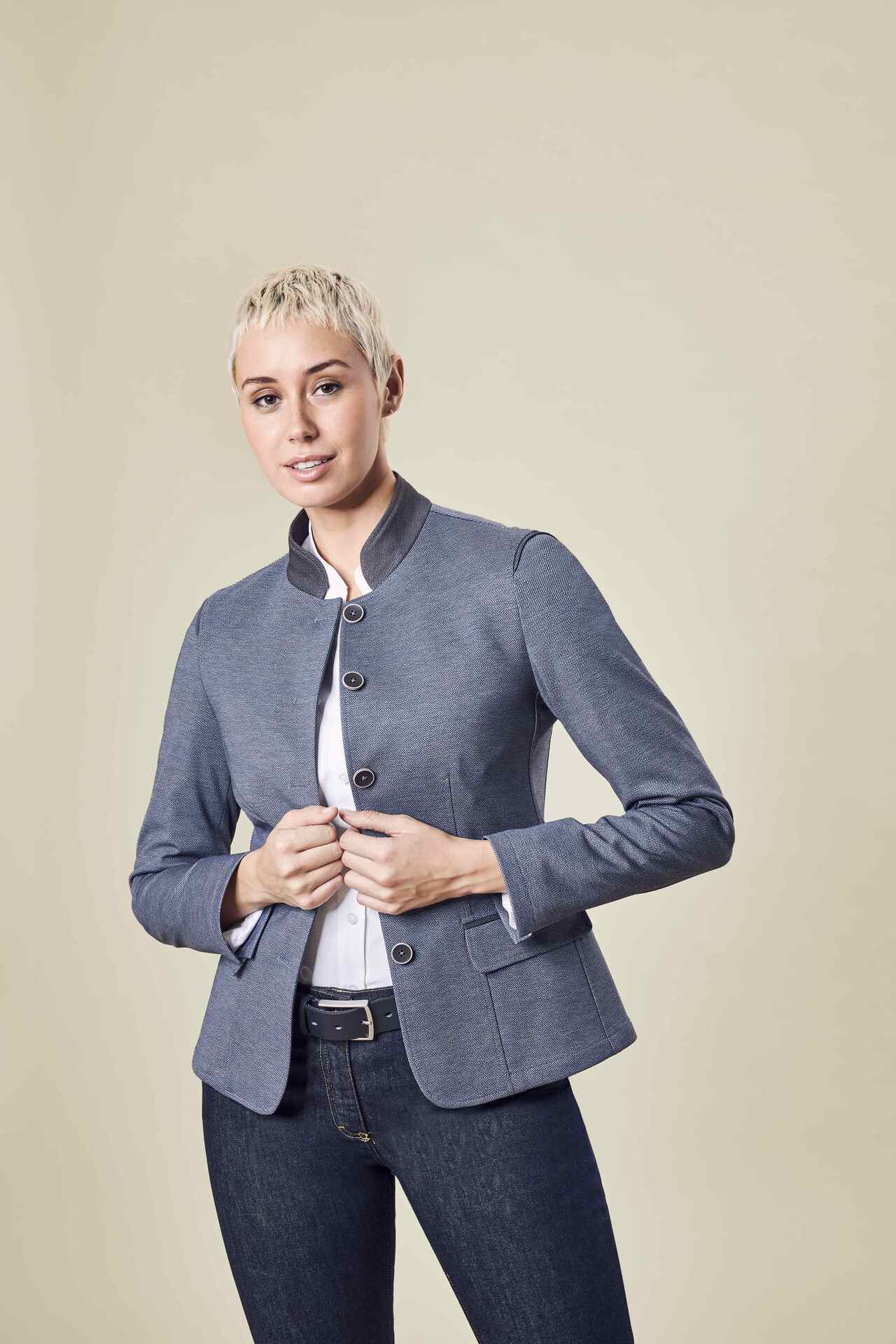 Damen Jersey-Blazer Grau meliert casual Regular fit