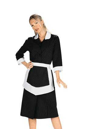 Hausmädchen-Kleid ANTILLE 3/4 Arm schwarz/weiss Nadelstreifen