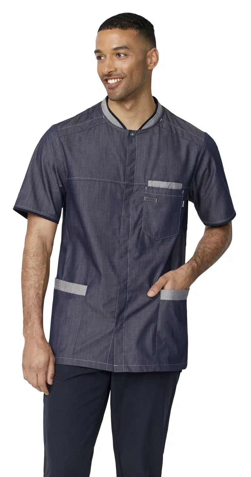 KEN Damen Kasack kurzarm chambray grau