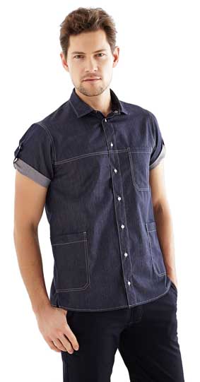 KEN Unisex Hemd kurzarm für Pflege und Housekeeping blue denim