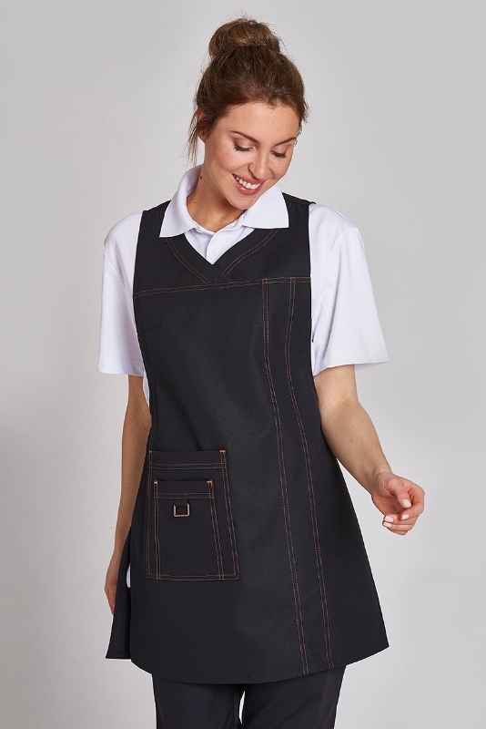 Überwurfschürze mit Ziersteppung und mit Taschen