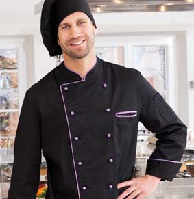 Herren Kochjacke langarm schwarz mit Kontrastpaspel