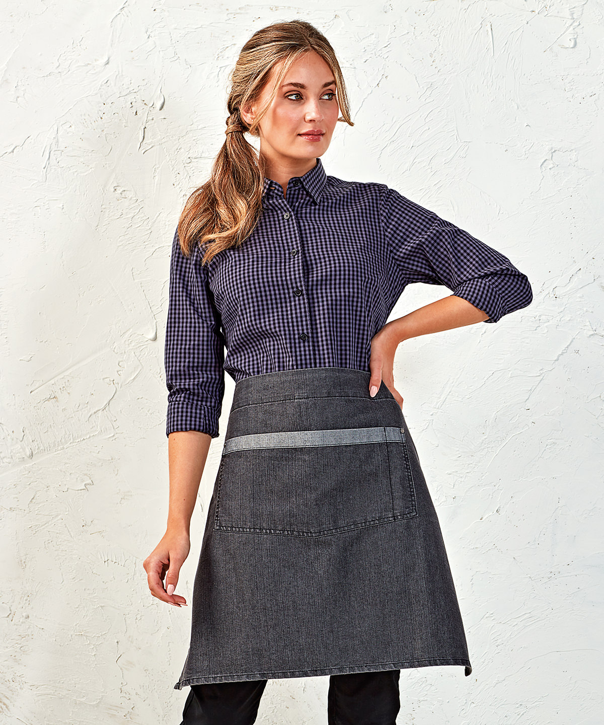 Kontrast Denim Vorbinder / Barschürze mit Taschen LxB 50x70 cm 8522 PR128