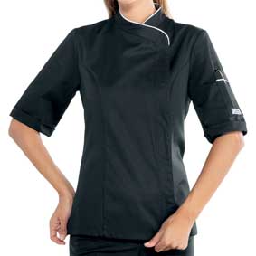 Damen Kochjacke kurzarm verd. Knopfleiste schwarz/weiß    057721M