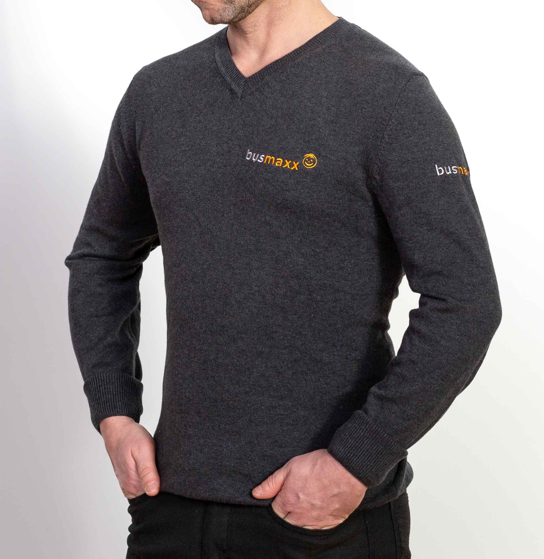 BusMaxx Herren V-PULLOVER langarm Farbe:Black Heather