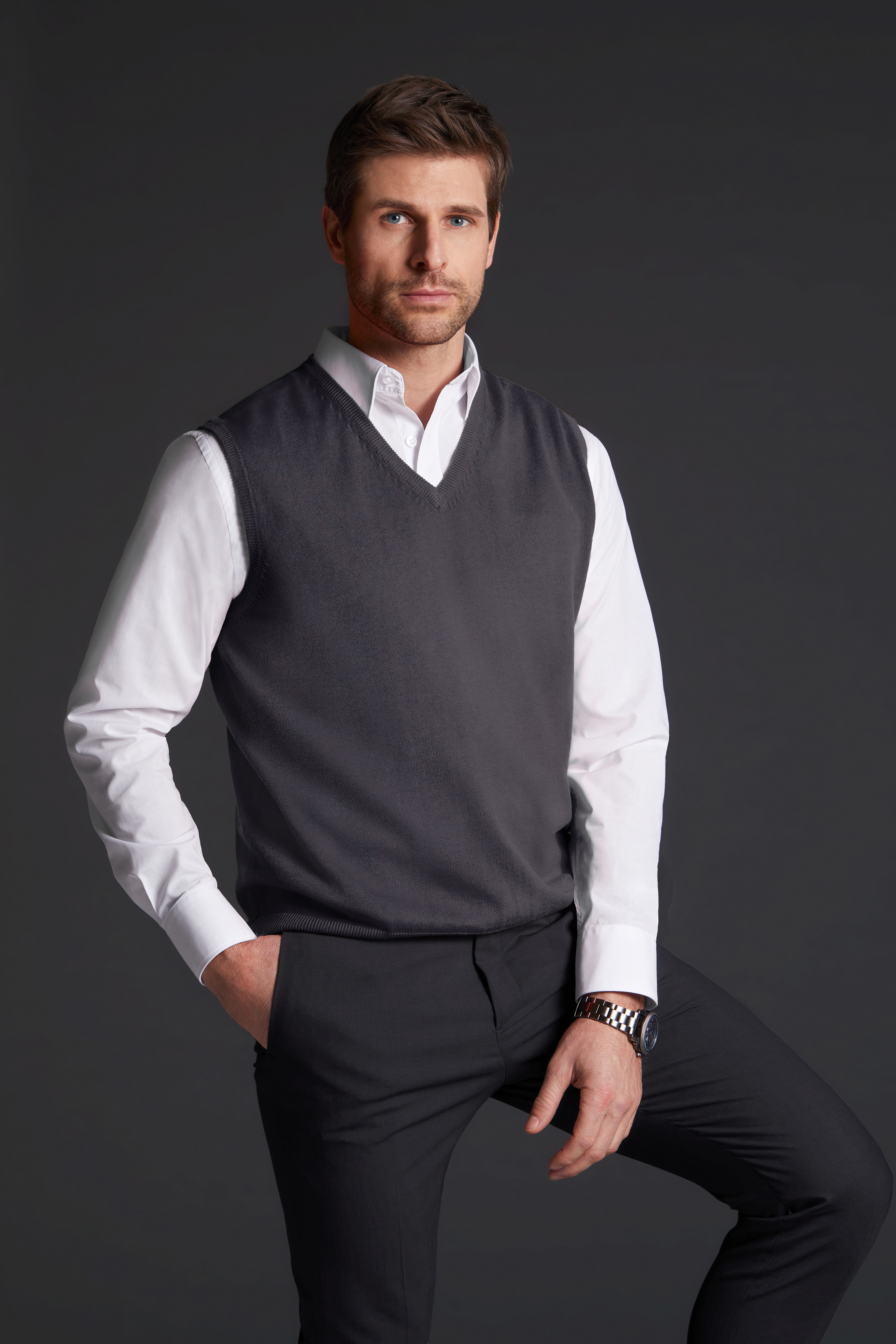 Herren Baumwoll Pullunder V-Neck