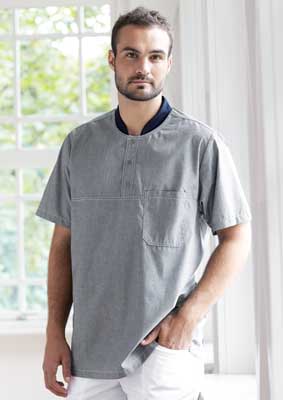 KEN Unisex Schlupfkasack kurzarm für Pflege und Housekeeping chambray grau