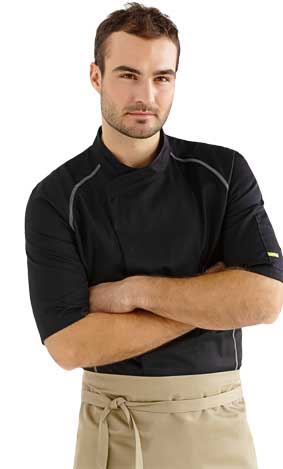 Kentaur Kochjacke / Servicejacke kurzarm Unisex schwarz mit grau