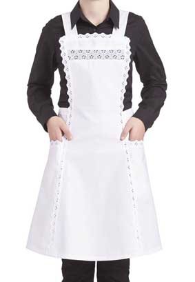 Hausmädchen Latzschürze / Servierschürze mit Spitze 100% BW