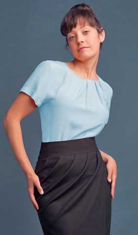 Bluse kurzarm Rundhalsausschnitt mit Falten