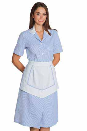 Hausmädchen-Kleid LIPARI 1/4 Arm bleu/weiß