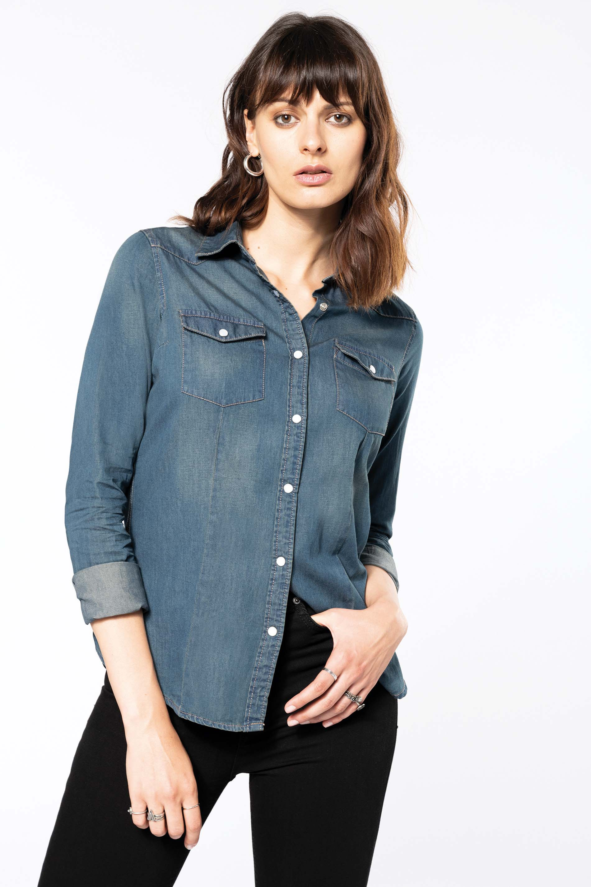 Damen Denim Bluse langarm 8531/K518