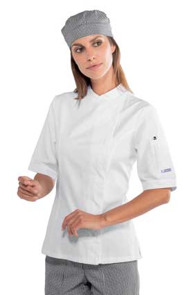 Damen Kochjacke kurzarm verd. Knopfleiste weiß    057700M