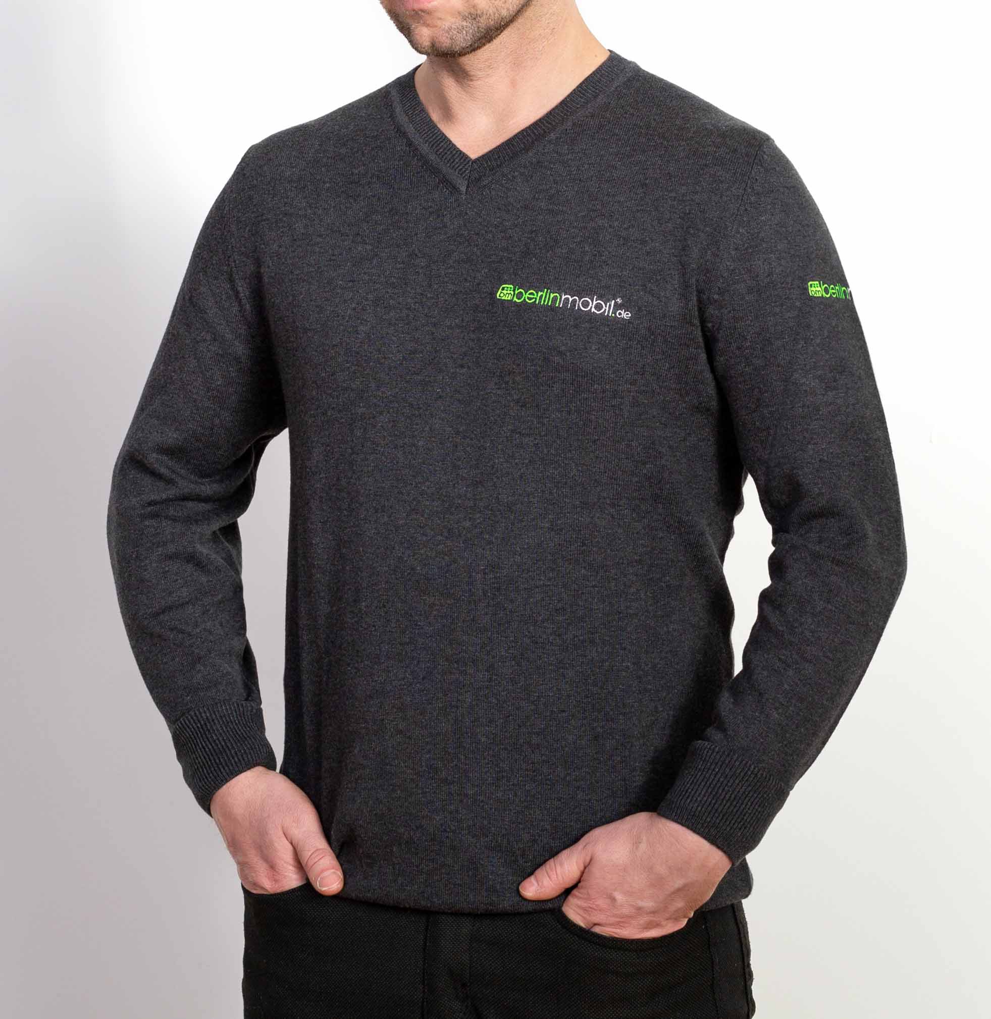 Berlinmobil Herren V-PULLOVER langarm Farbe: Black Heather