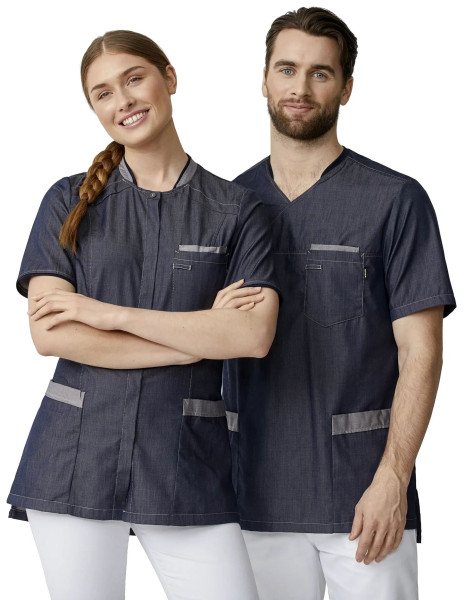 Unisex Kasack kurzarm für Pflege und Housekeeping Denim / Chambray