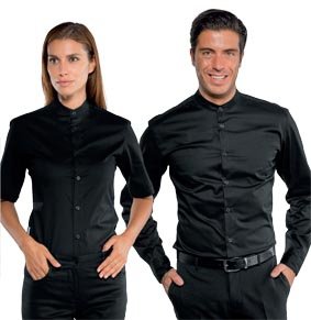 Unisex Stretch-Hemd DETROIT mit Mandarin-Kragen 1/1 Arm schwarz