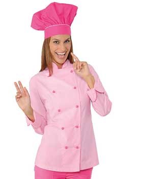 Damen Kochjacke extra leicht langarm rosa/fuchsia