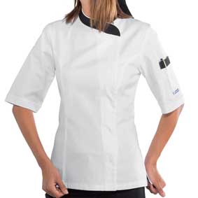 5er Knopfleiste weiß für Damen Kochjacken inklusive 1 Packung Kochknöpfe schwarz 